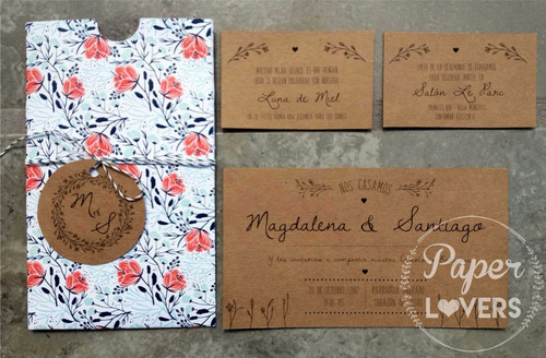 Invitación Boda Ticket Rústica , Papel Texturado Y Kraft