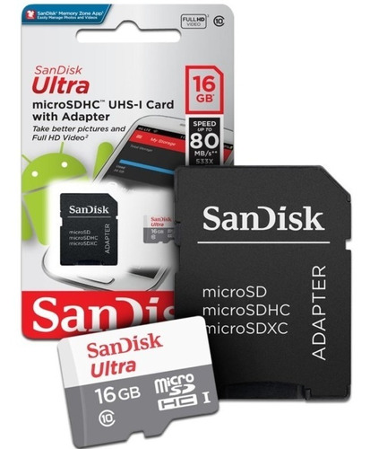 Cartão Memoria Micro 16gb Sandisk Cl 10 Ultra 80mb/s C/ Nf