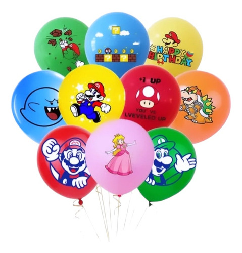 Set Decoración Globos Mario Bros 10 Pcs Cumpleaños