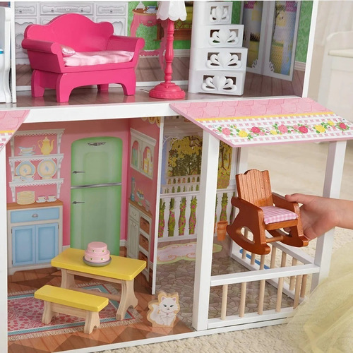 Casa De Muñecas De Madera Con Muebles Juguete Para Niña Color Multicolor