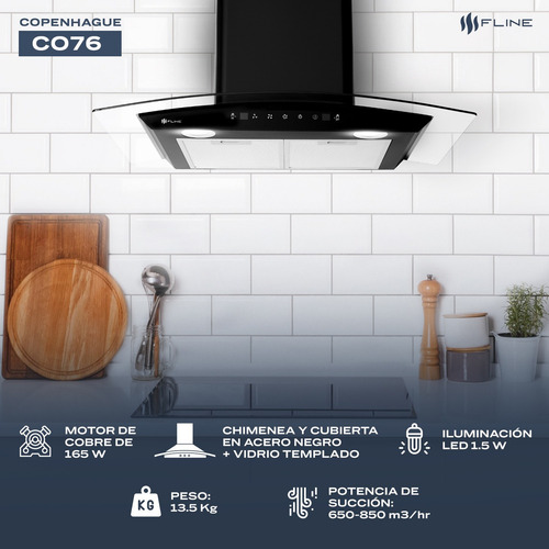 Campana Extractora De Cocina De Pared 76 Cm | Copenhague 76 Color Negro