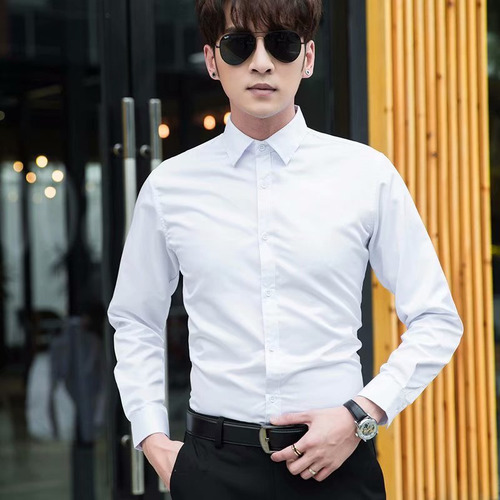 Camisa De Manga Larga Ajustada Para Hombre, Ropa Formal De N