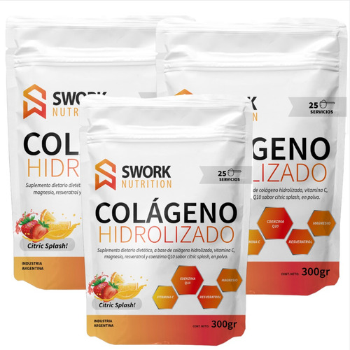 Suplemento en polvo Swork Nutrition  Colágeno Hidrolizado Colágeno Hidrolizado sabor citric splash en doypack de 300mL pack x 3 u