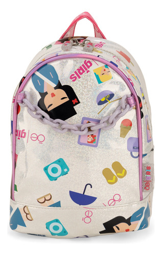 Bolsa Niñas Backpack Cloe Satreli Chico Color Plateado