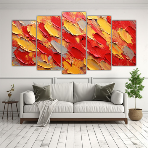 200x100cm Cuadros Abstractos Rojos Y Dorados Con Textura Pes
