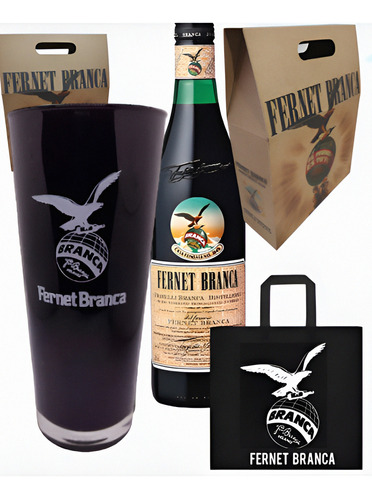 Fernet Branca + 1 Vaso Gigante Black 750 Ml En Estuche