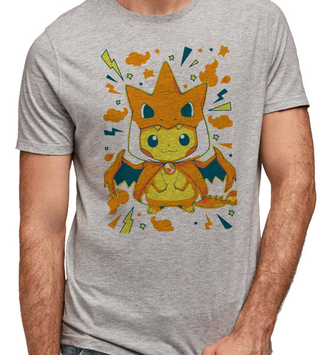 Playera Gris Pikachu Baby Charizard Pokemon Pok002