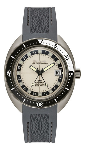 Reloj Bulova Oceanographer Archivo Histórico 98b407 Color de la correa Gris oscuro Color del bisel Negro-Blanco Color del fondo Beige