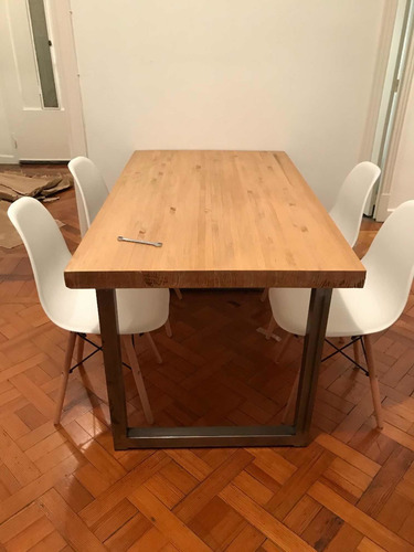 Imagen 3 de 10 de Mesa Industrial Comedor Madera Y Hierro (200x100x77)