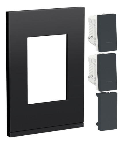 Placa Fénix Grafito Con Apagador Sencillo Y Escalera,orion C Color Negro Y Grafito Corriente Nominal 16 A Voltaje Nominal 250v