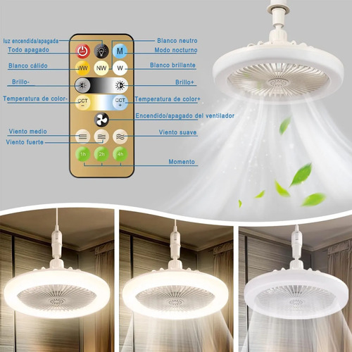 Ventilador Multifunción Con Foco Led De 30 W, Estructura E27