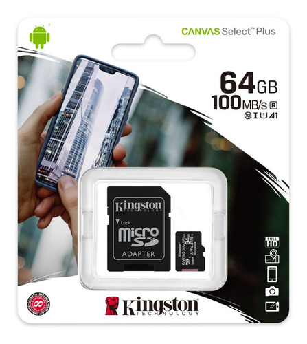 Memoria Micro Sd Kingston Original 64 Gb. Clase 10  100 Mb/s
