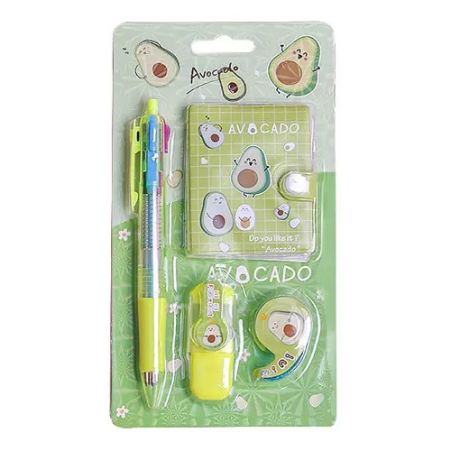 Aguacate Kawaii Avocado Kit Bolígrafo Libreta Resaltador 