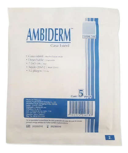 Gasa Esteril 7.5x5 20x12 Caja Con 20 Sobres C/5 Pz Ambbiderm