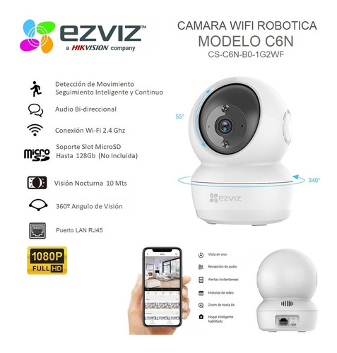 Imagen 2 de 6 de Camara Robotica Interior Ezviz Wifi Ip 1080p 360º C6n