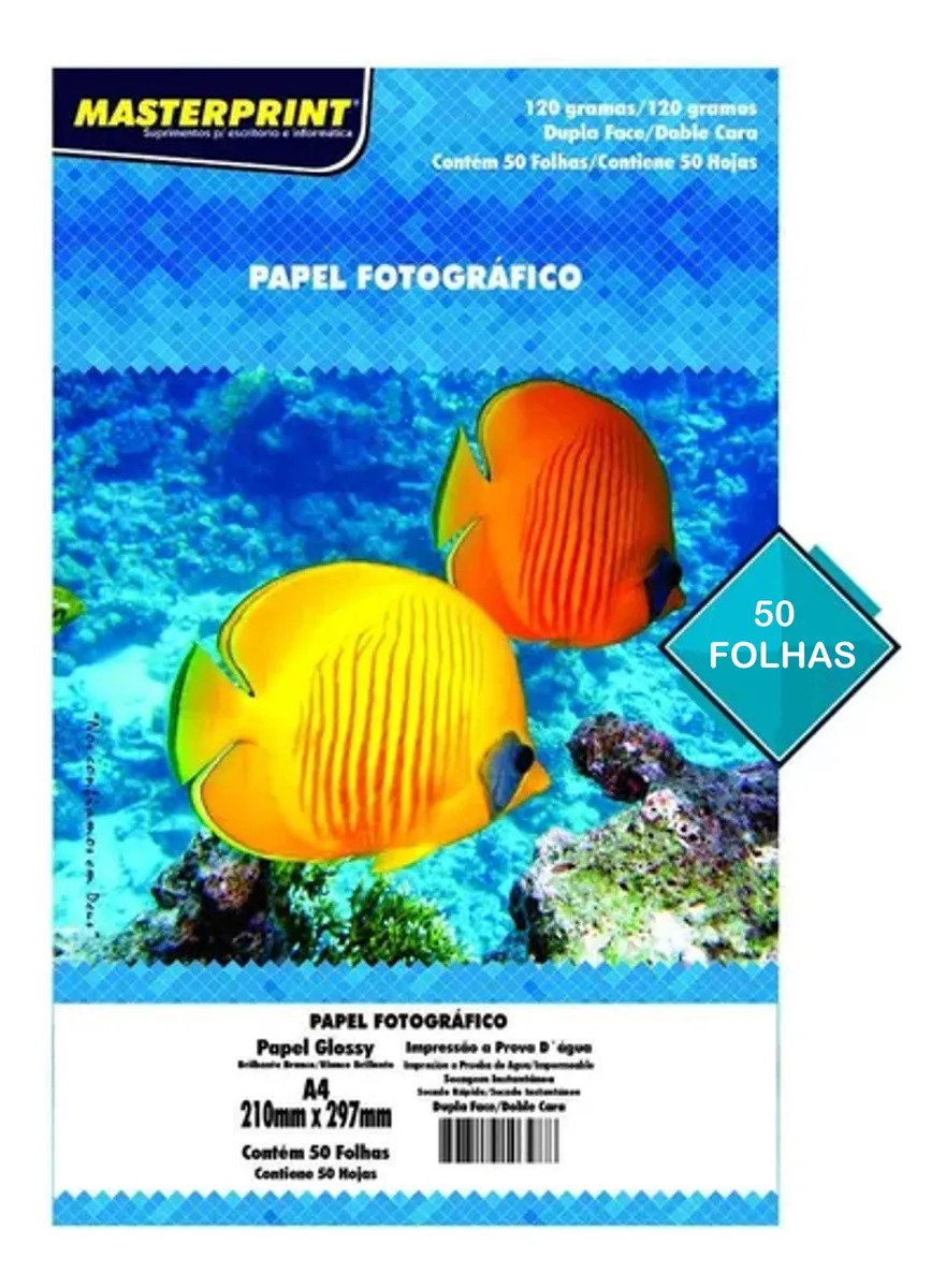 Papel Glossy Dupla Face 120g A4 Branco Masterprint 50 Folhas