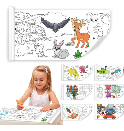 Rollo Papel Adhesivo Con Dibujos Para Colorear Niños 3metros