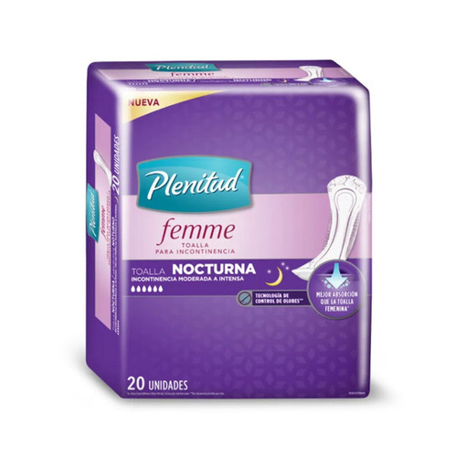 Imagen 3 de 3 de Toallitas femeninas Plenitud Femme Nocturna 20 u
