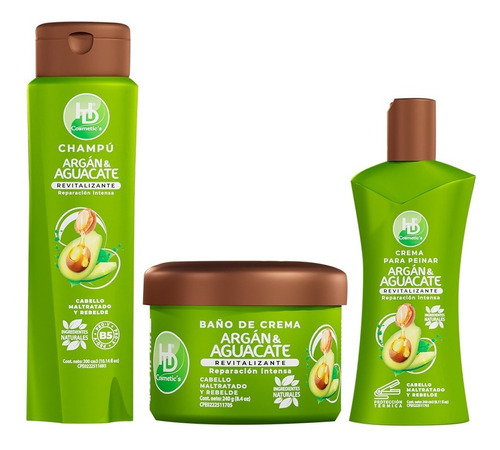 Combo Champú Argán Y Aguacate Hd Cosmetics