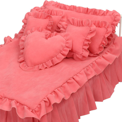 Miniatura Exquisita De La Cama De La Casa De Muñecas Rosa