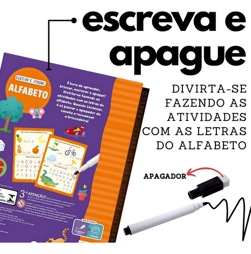 Livro Escreva E Apague - Alfabeto Com Caneta Apagador Aprendizado Infantil