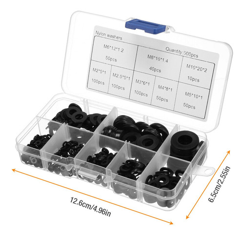 Juego De Arandelas Empacaduras Planas De Nylon 500 Piezas