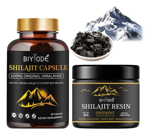 Shilajit Cápsulas 600mg Orgánicas + 30g Resina 85 Minerales