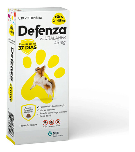 3 Defenza 45mg Msd Proteção Cães 2 A 4,5kg - 1 Comprimido