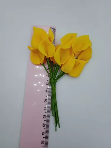 144 Mini Rosas Flores Artificiais Copo De Leite Amarela