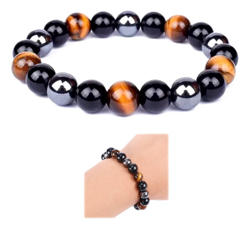 Pulsera Triple Proteccion Ojo De Tigre, Obsidiana Y Hematita