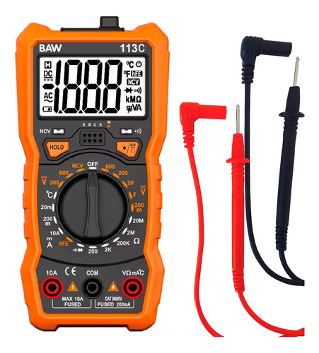 Multímetro Tester Digital Manual Baw 600v-10a -20ºc~1000 ºc.
