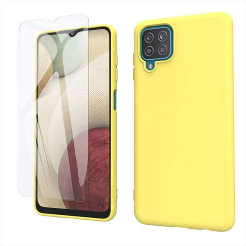 Funda Samsung Galaxy A12  Silicona Templado Gratis Amarillo