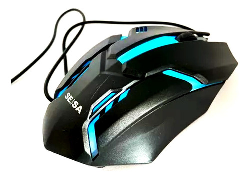 Mouse Gamer Gaming Seisa Usb C/cable Luz Led Hd Color Negro