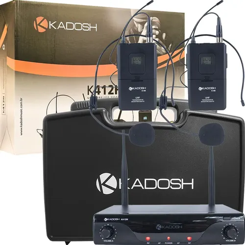 Microfone Sem Fio Duplo Headset K-412hh Kadosh Uhf Digital Cor