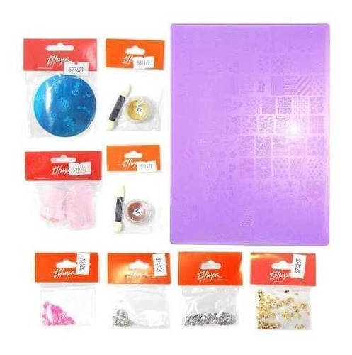 Kit Nº3 Nail Art Thuya Stamping + Strass + Brillo Espejo