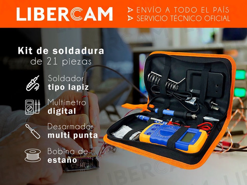 Imagen 3 de 10 de Kit Set Soldador Tester Cautin Multimetro Estaño 21 Piezas