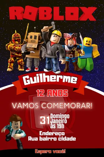 Convite Aniversário Comemoração - Festa - Roblox