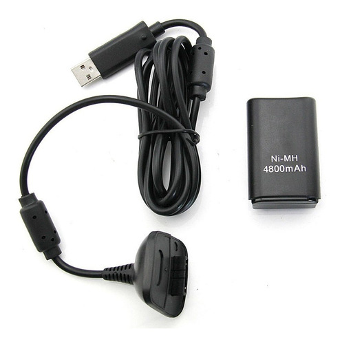 Kit Carga Y Juega Bateria Y Cable Joystick Xbox 360 Negro
