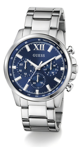 Reloj Guess Walker Caballero Plata Gw0900g4 Correa Plateado Bisel Plateado Fondo Azul