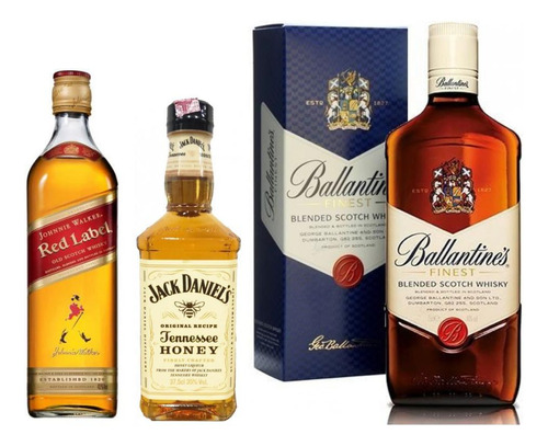Jack Daniel's Mel 375ml+ Red Label 500ml+ Ballantine's 750ml