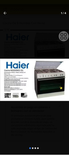 Cocina Haier Hgg93 M2 D1 Nueva, En Su Caja, Nunca Abierta.