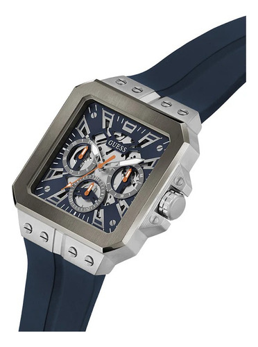 Reloj Guess Gw0637g1 Hombre Leo Correa Azul Bisel Plateado Fondo Azul