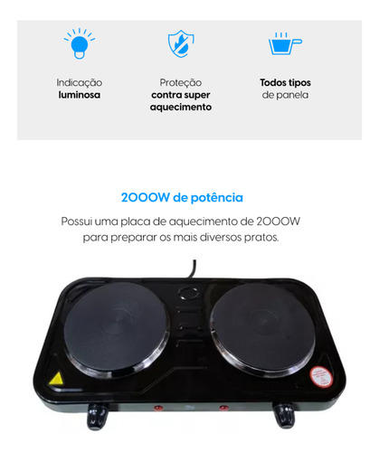 Fogão Prato Disco Indução Cooktop 2 Bocas Fogareiro