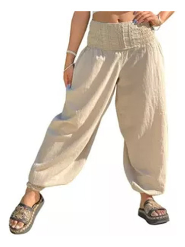 Pantalón De Vestir Mujer Babucha Cintura  Elástica Puño