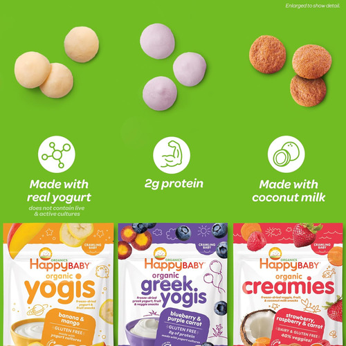 Happy Baby Organics Snacks Para Bebés, Yoguis Griegos, Yogur