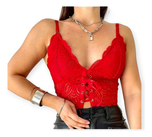 Top Encaje O Bralette Con Push Up Escote En V Bretel Ancho