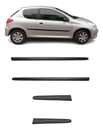 Peugeot 207 3 P. Juego De Baguetas Negras Adhesivas Rapinese