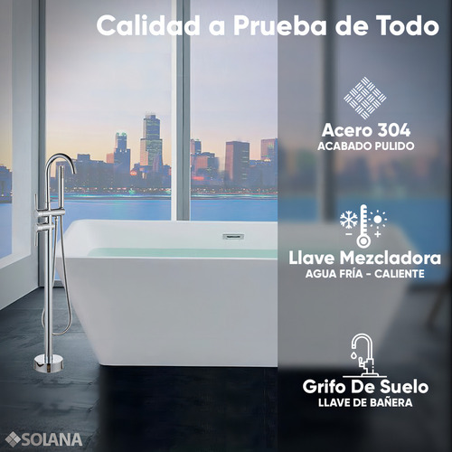 Solana Kit Tina De Baño Blanca Rectangular De Acrílico Slim 150x80x60 Cm + Grifo Independiente Tipo Cuello Cisne Monomando Silver / Kit De Lujo Completo Blanco/silver Para Cuarto De Baño
