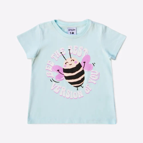 Remera Manga Corta Mariposa Estampada Algodón Nena Grisino