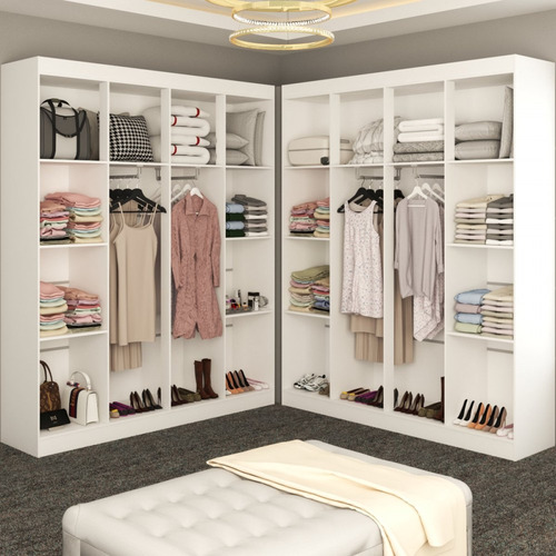 Closet Casal Em L Ele E Ela 4 Metros 16 Prateleiras 4 Cor Branco